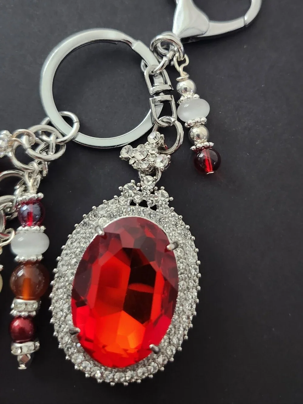 Bling Rhinestone Purse Charm or Keychain Carnelian Crystal Handcrafted
